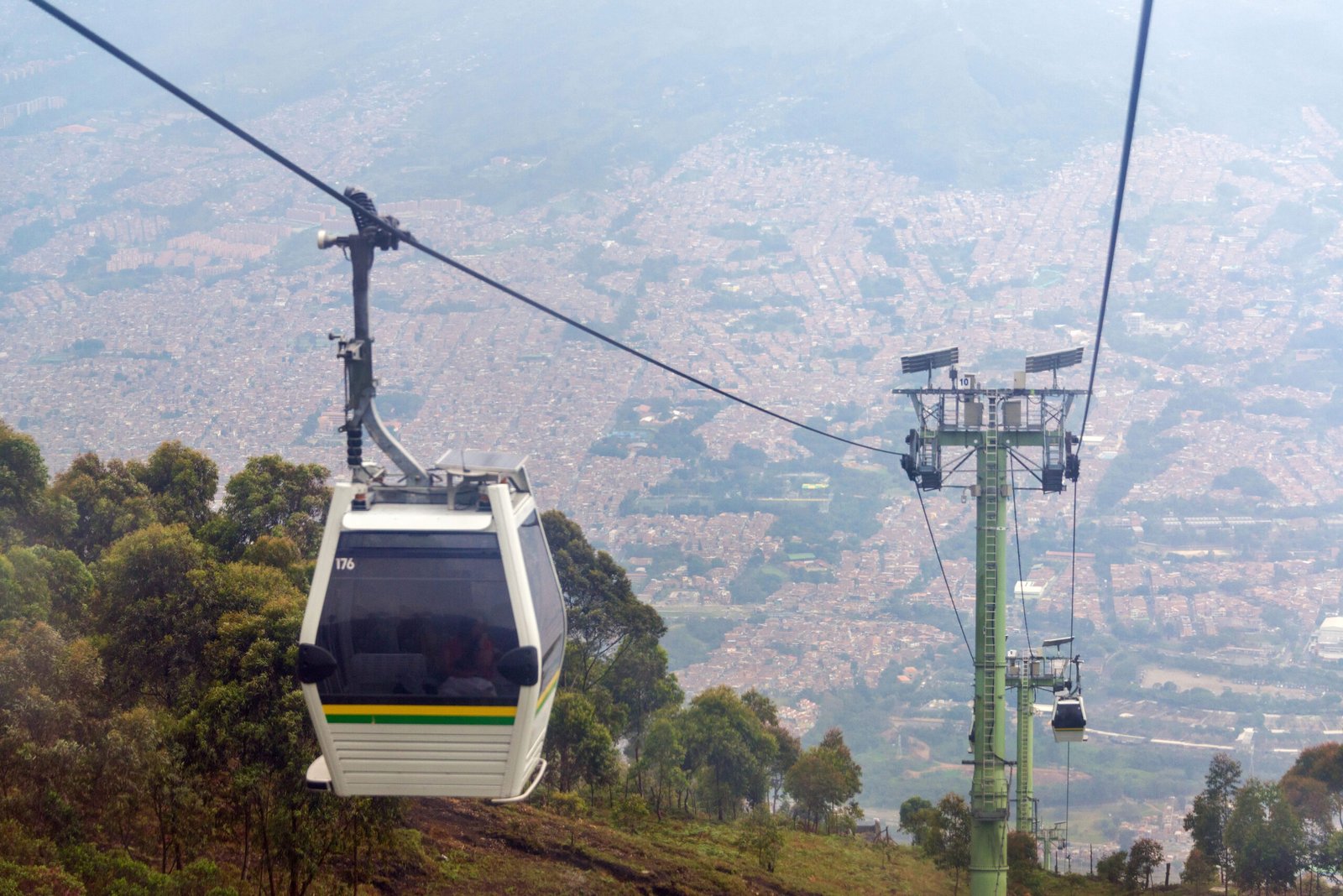 Medellin Cable Car View of cable car high above Medellin, Colombia
